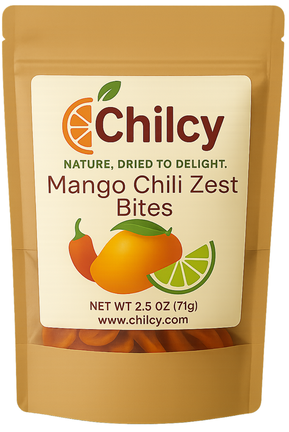 Chilcy Mango Chili Zest Bites – spicy dried mango with chili and lime