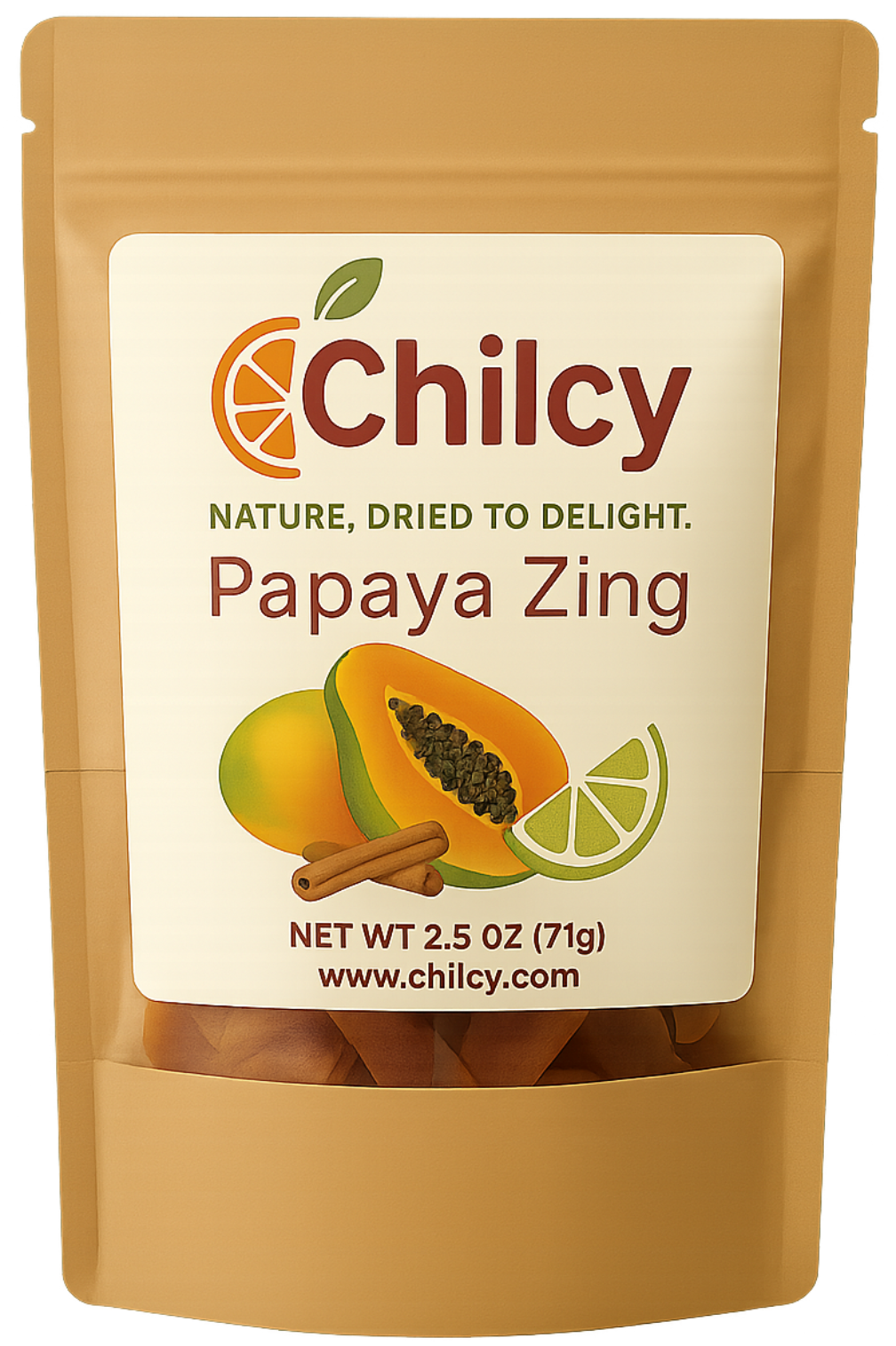 Chilcy Papaya Zing – dried papaya with cinnamon and lime